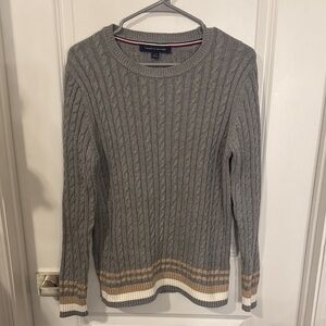 Tommy Hilfiger Gray Cable Knit Sweater with Tan and Cream Accents